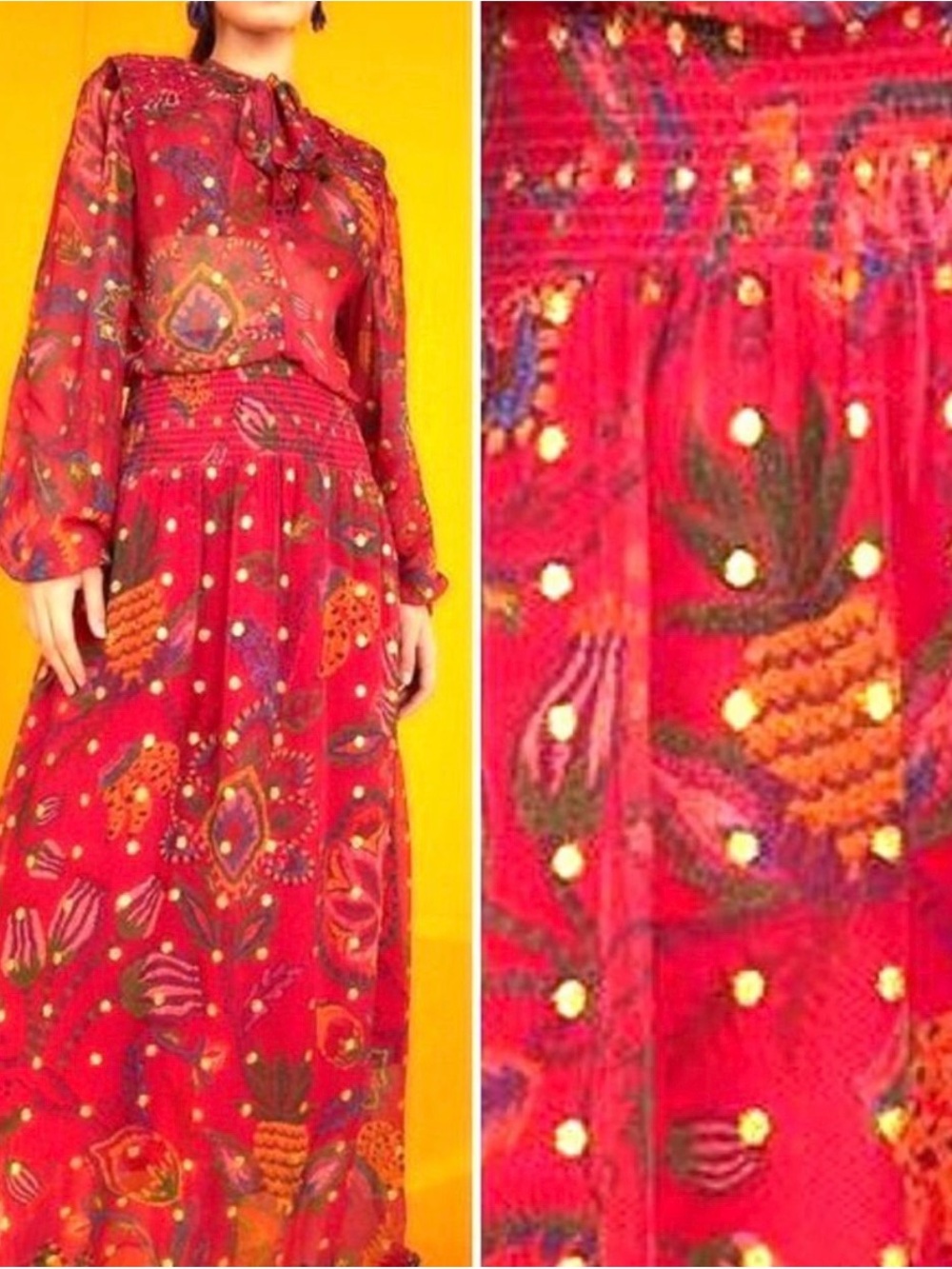 FARM Rio Red Floral Paisley Tie-Neck Maxi Dress - Picture 2 of 8